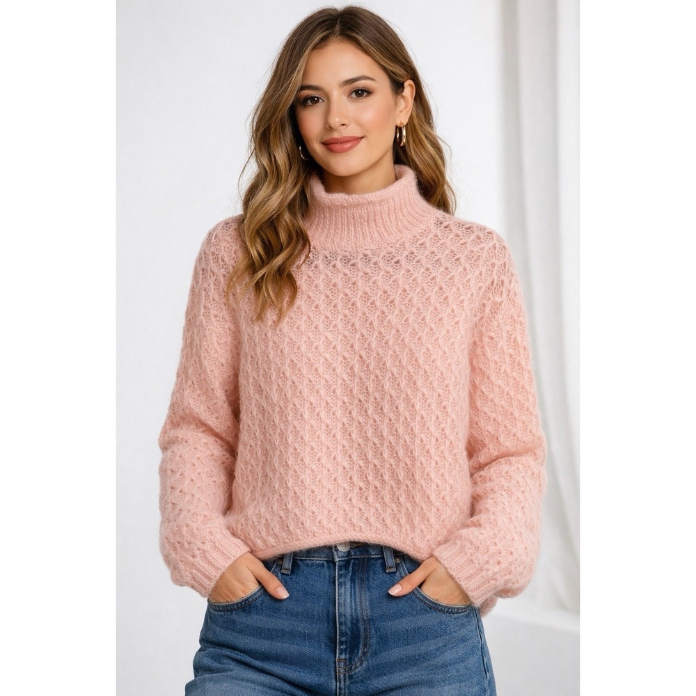 Paris Sport Club Small Pink womens Mohair Acrylic Pullover Sweater Short